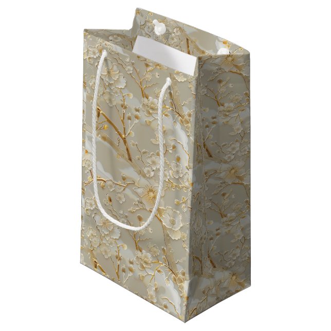 Petit Sac Cadeau Chic gold cream floral (Devant Angle)