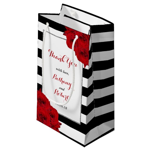 Petit Sac Cadeau Chic Moderne Luxe Mariage Collection - Roses rouge (Devant Angle)