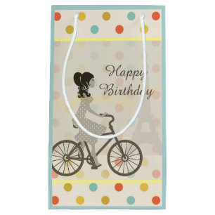 Petit Sac Cadeau Chic Paris Girl Riding Bike Jote Anniversaire