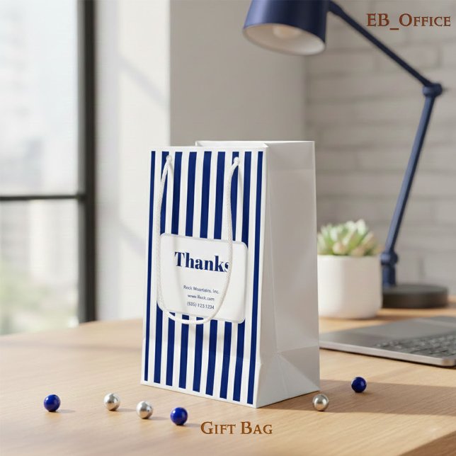Petit Sac Cadeau Chic Rayures Verticales Bleu Marine Entreprise (Créateur téléchargé)