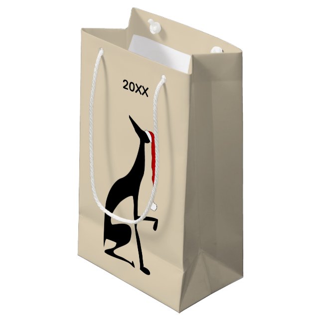 Petit Sac Cadeau Chien avec le Père Noël Casquette Noël (Devant Angle)