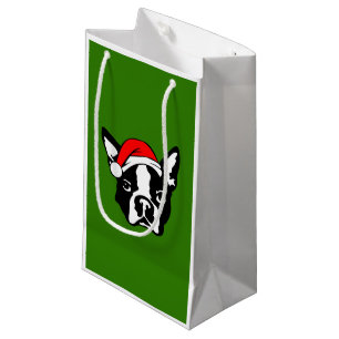 Petit Sac Cadeau Chien de Boston Terrier avec Noël Santa Hat