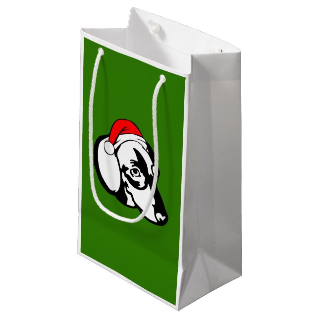 Petit Sac Cadeau Chien de Dachshund avec chapeau de Noël (Devant Angle)