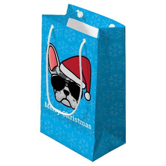 Petit Sac Cadeau Chien de taule français de Noël bleu merle (Devant Angle)