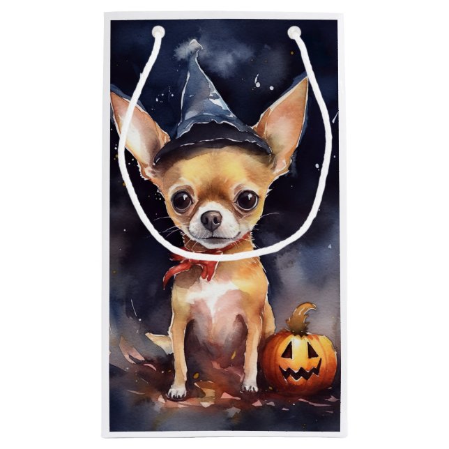 Petit Sac Cadeau Chihuahua d'Halloween avec la peur Citrouille (Dos)