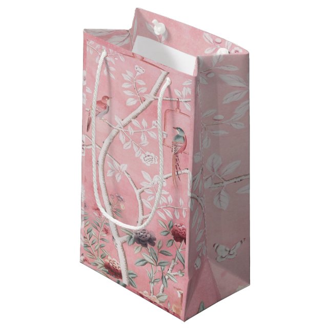 Petit Sac Cadeau Chinoiserie rose (Devant Angle)