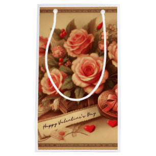 Petit Sac Cadeau Chocolats et fleurs de la Saint-Valentin vintage