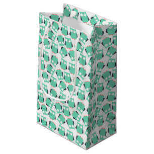Petit Sac Cadeau Chouettes lunaires turquoises