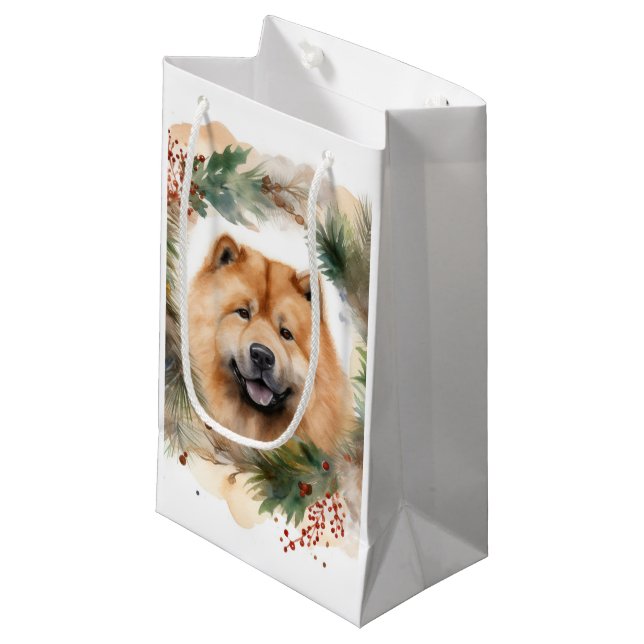 Petit Sac Cadeau chow chow Christmas Wreath Festive Pup (Devant Angle)