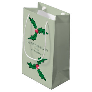 Petit Sac Cadeau Christmas Holly Personnalisé
