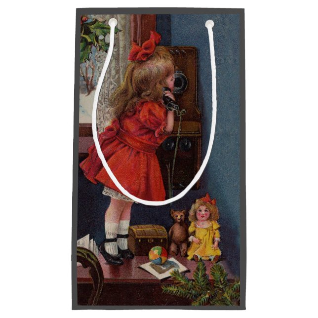 Petit Sac Cadeau Christmas Little Girl Téléphone Antique (Devant)