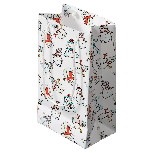 Petit Sac Cadeau Christmas Snowman White (Devant Angle)