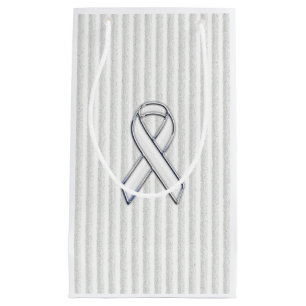 Petit Sac Cadeau Chrome White Ribbon Sensibilisation dans les bande