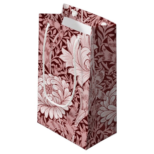 Petit Sac Cadeau Chrysanthemum Maroon, William Morris (Devant Angle)