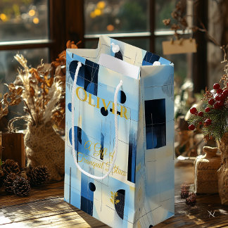 Petit Sac Cadeau Ciel bleu et crème Tranquille géométrique contempo