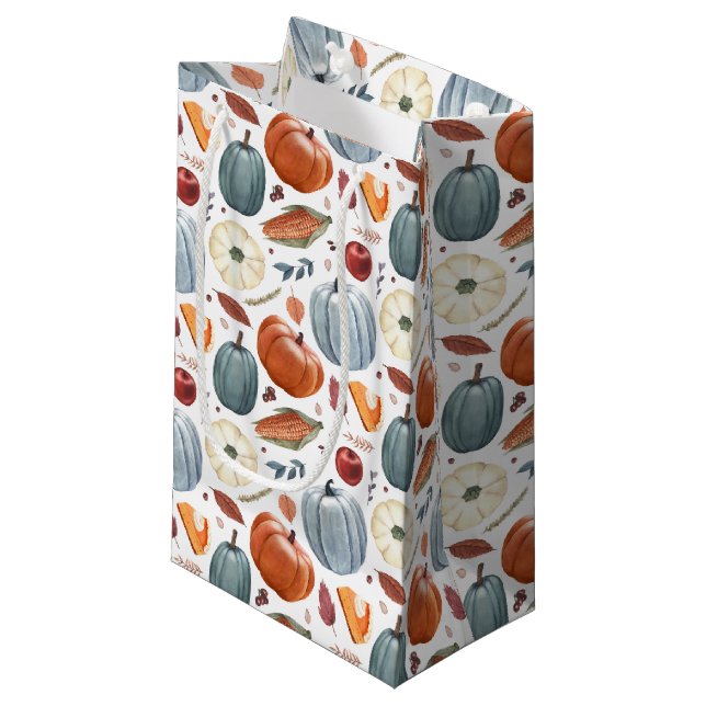 Petit Sac Cadeau Citrouilles d'automne et feuilles d'automne Motif (Devant Angle)