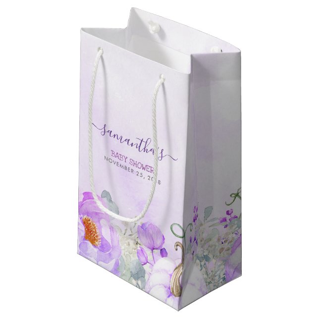 Petit Sac Cadeau Citrouilles et fleurs violettes Baby shower d'auto (Devant Angle)