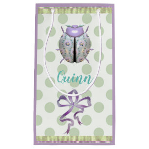 Petit Sac Cadeau Coccinelle pois floral vert violet mignon