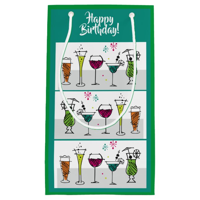 Petit Sac Cadeau Cocktails Alcool Anniversaire Fun Tailles (Devant)