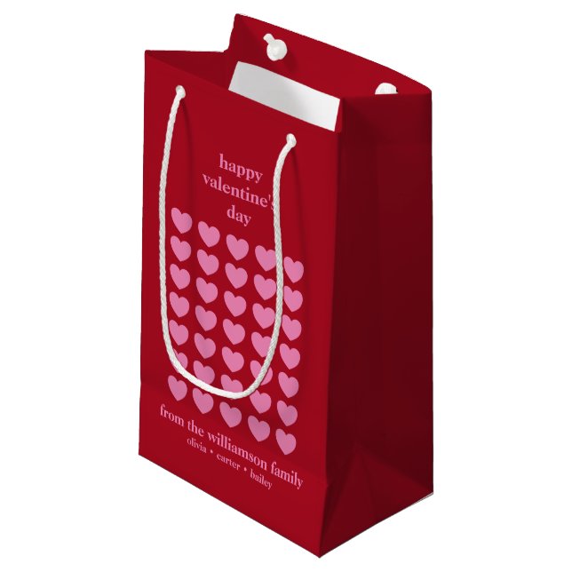 Petit Sac Cadeau Coeurs de la Saint Valentin | Rose et rouge Person (Devant Angle)