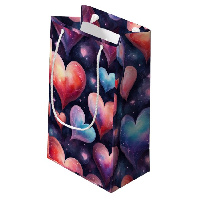 Petit Sac Cadeau Coeurs Galaxy Aquarelle Valentines Art (Dos Angle)
