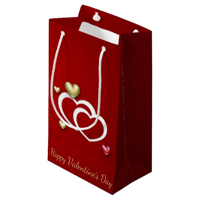Petit Sac Cadeau Coeurs Valentin Rouge Or Moderne (Devant Angle)