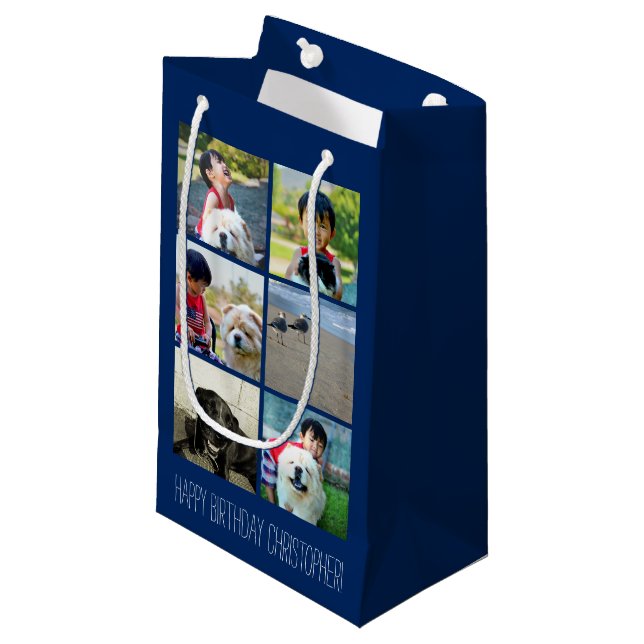 Petit Sac Cadeau Collage bleu personnalisé d'image de mosaïque de (Devant Angle)