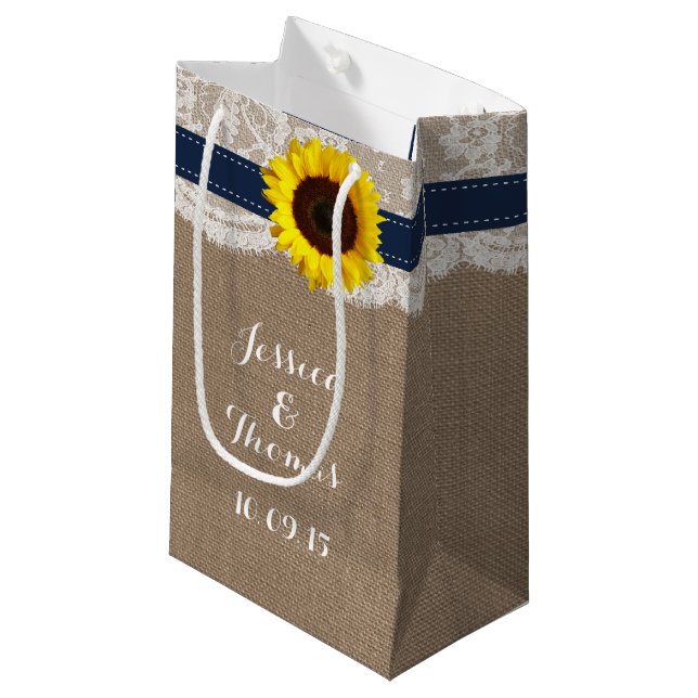 Petit Sac Cadeau Collection de Mariages de tournesol rustique - Mar (Devant Angle)