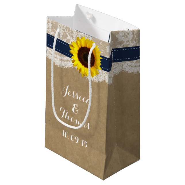 Petit Sac Cadeau Collection de Mariages de tournesol rustique - Mar (Devant Angle)