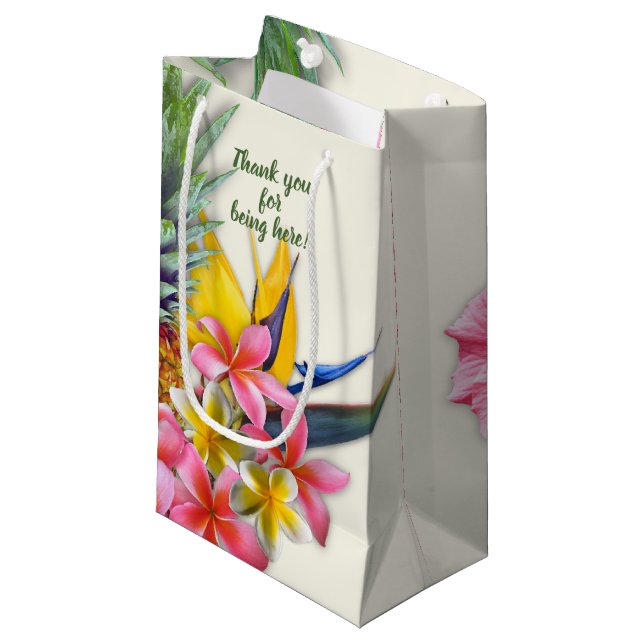Petit Sac Cadeau Collection hawaïenne Ananas Fleurs Personnalisées (Devant Angle)