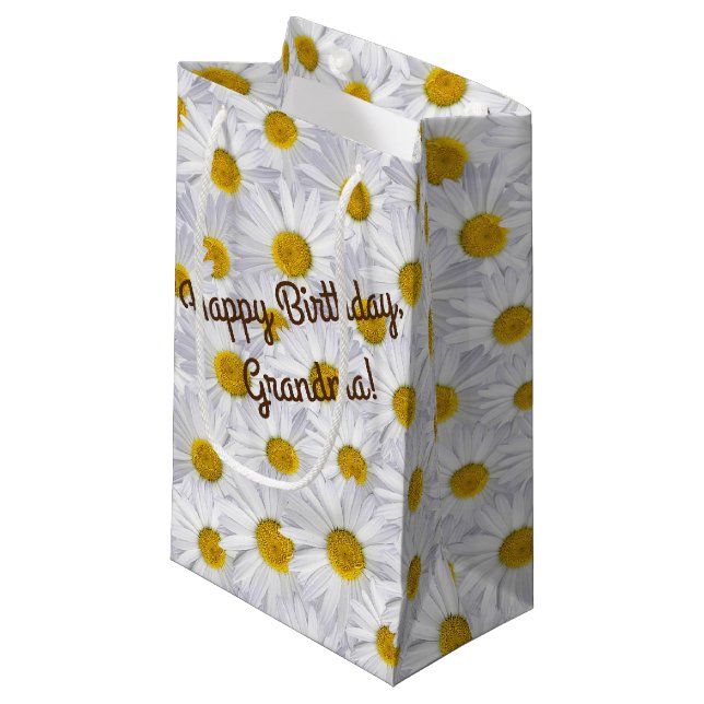 Petit Sac Cadeau collection marguerite blanche pour anniversaire (Devant Angle)