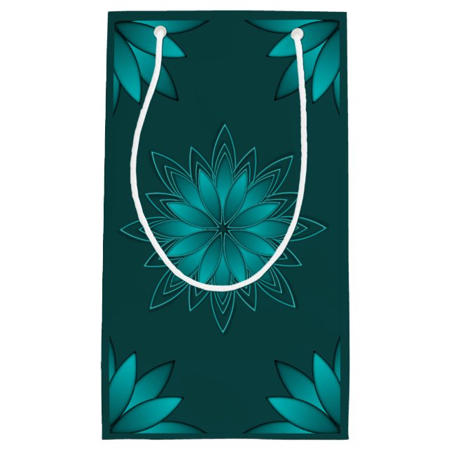 Petit Sac Cadeau Conception de mandala à feuilles sarcelles sur fon (Devant)