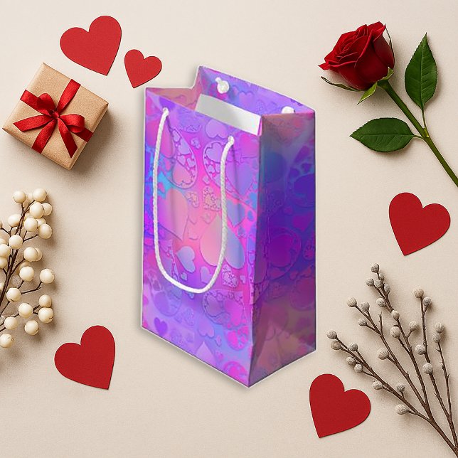 Petit Sac Cadeau Conception de motif de cœur holographique rose vib (Créateur téléchargé)