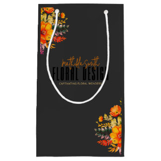 Petit Sac Cadeau Conception Florale Sophistiquée Fleurs Noir Orange