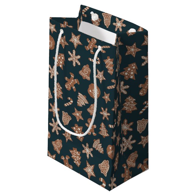 Petit Sac Cadeau Cookies de Noël Festif Vert (Devant Angle)