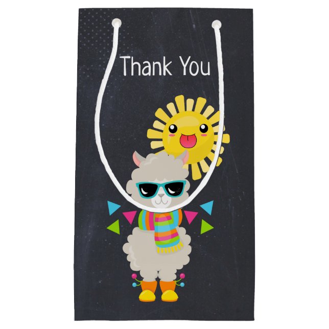 Petit Sac Cadeau Cool Llama et souriant Kawaii Sun Merci (Devant)