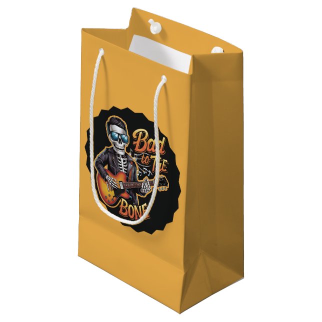 Petit Sac Cadeau Cool Skeleton Bad to the Bone avec guitare (Devant Angle)