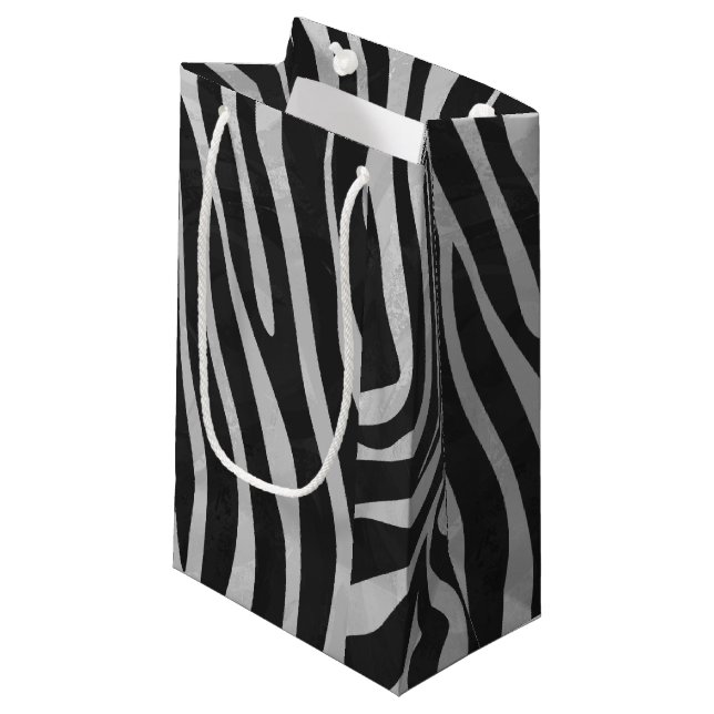 Petit Sac Cadeau Copie noire et gris-clair de zèbre (Devant Angle)