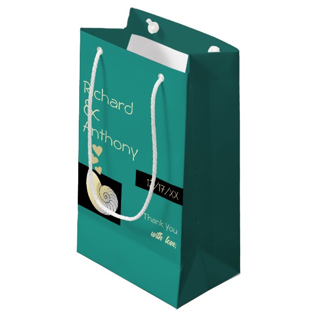 Petit Sac Cadeau Coquillage et Coeurs, Merci de mariage de plage (Devant Angle)