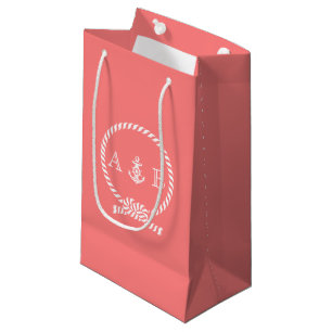 Petit Sac Cadeau Corail Nautique et Monogramme Ancre