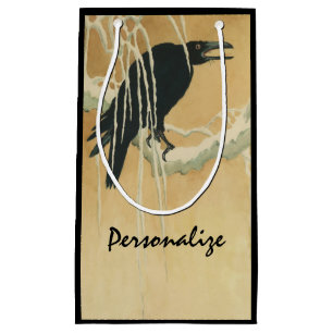 Petit Sac Cadeau Corbeau sur une branche d'arbre