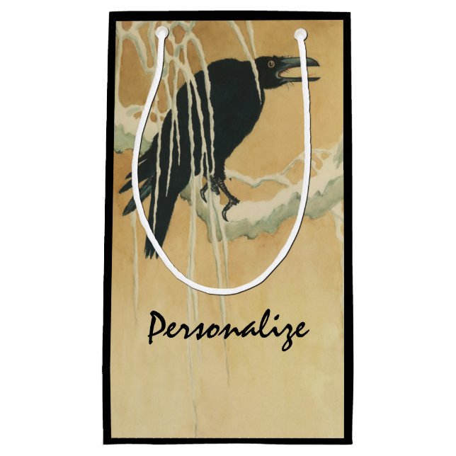 Petit Sac Cadeau Corbeau sur une branche d'arbre (Devant)