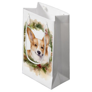 Petit Sac Cadeau Corgi Christmas Wreath Festive Pup