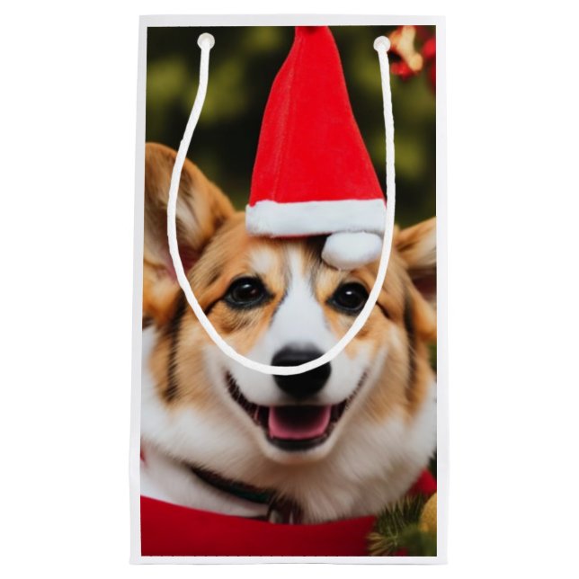 Petit Sac Cadeau Corgi sourire Noël fun (Devant)