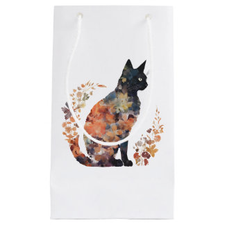 Petit Sac Cadeau Costume d'Amoureux des chats noir Floral Flower Ha