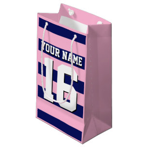 Petit Sac Cadeau Cot Candy Pink Navy Blue Team Jersey Preppy Stripe