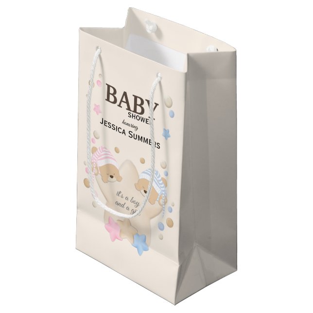 Petit Sac Cadeau Couchage mignon Ours Teddy Twins Baby shower Petit (Devant Angle)