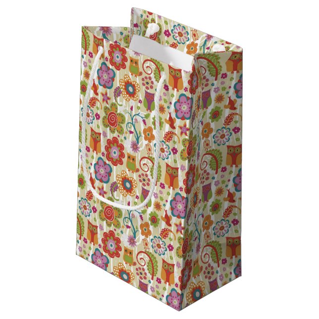 Petit Sac Cadeau Couleur florale et hibou (Dos Angle)
