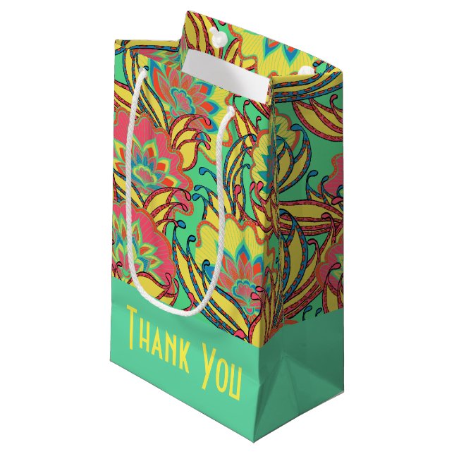Petit Sac Cadeau Couleurs des Caraïbes Boho motif floral (Devant Angle)