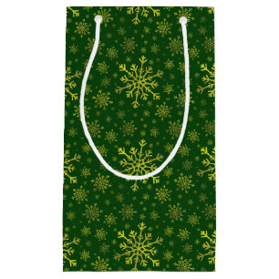 Petit Sac Cadeau Coupe de neige de Noël Jaune sur Vert